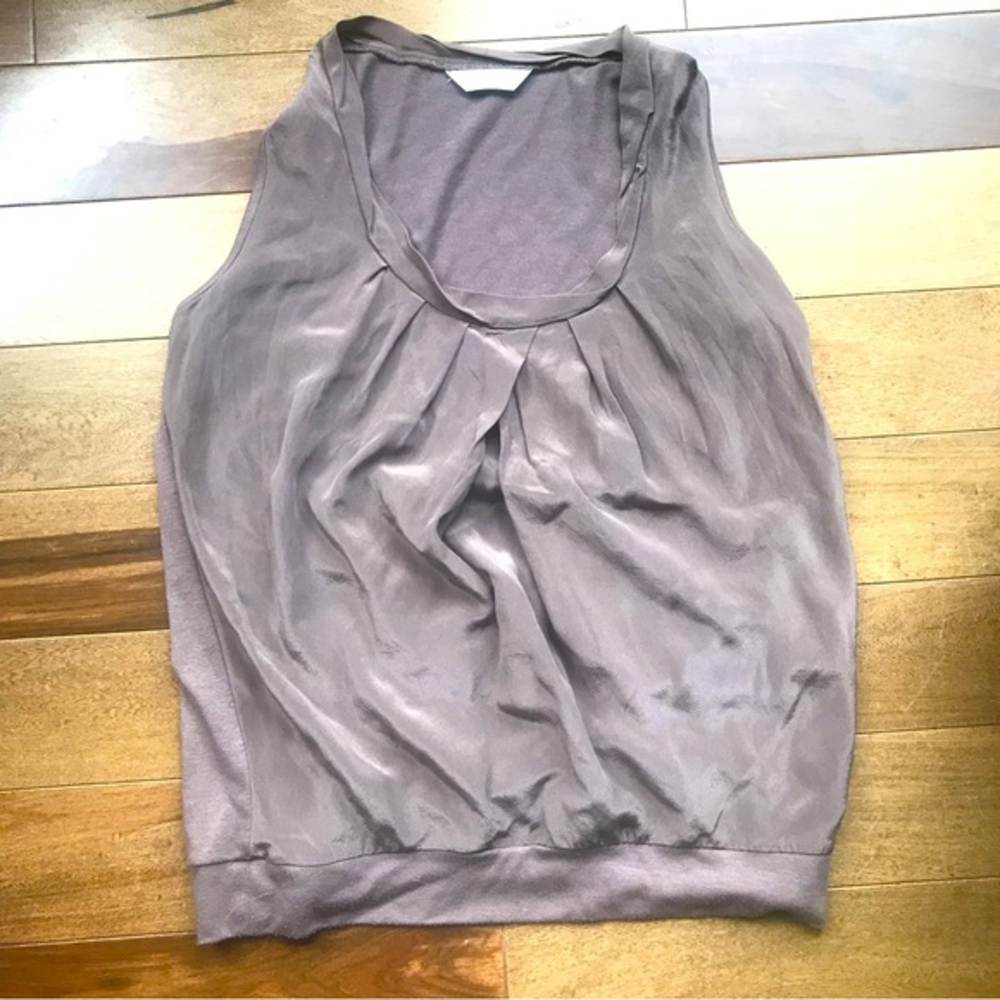 Izzat Baba New York Taupe‎ Satin Front Panel Top S EUC